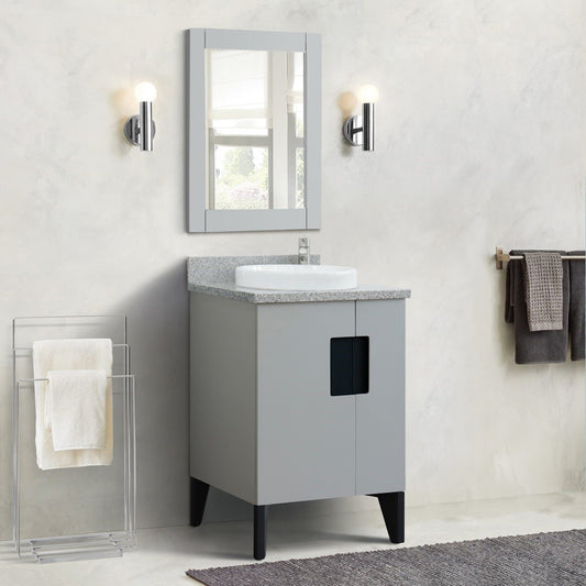 25" Single sink vanity in Light Gray finish with Gray granite and round sink