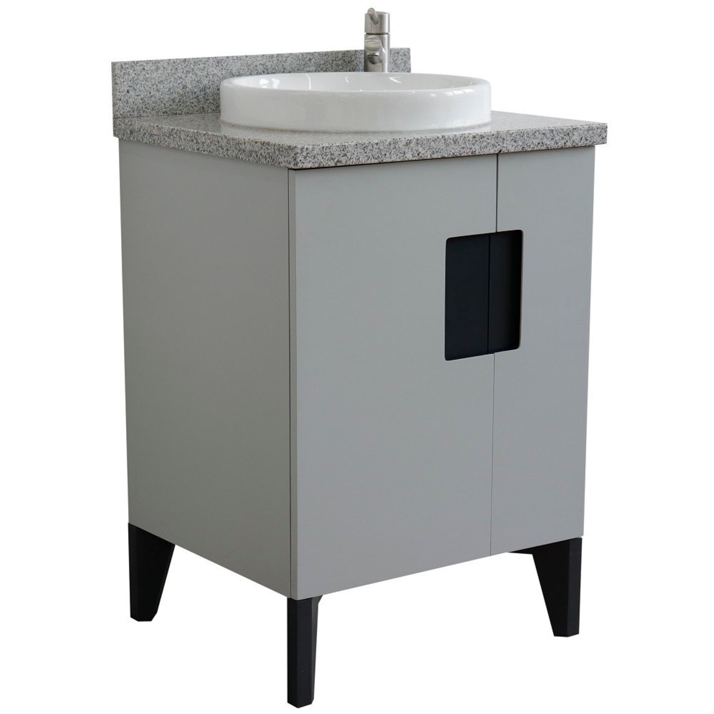 25" Single sink vanity in Light Gray finish with Gray granite and round sink