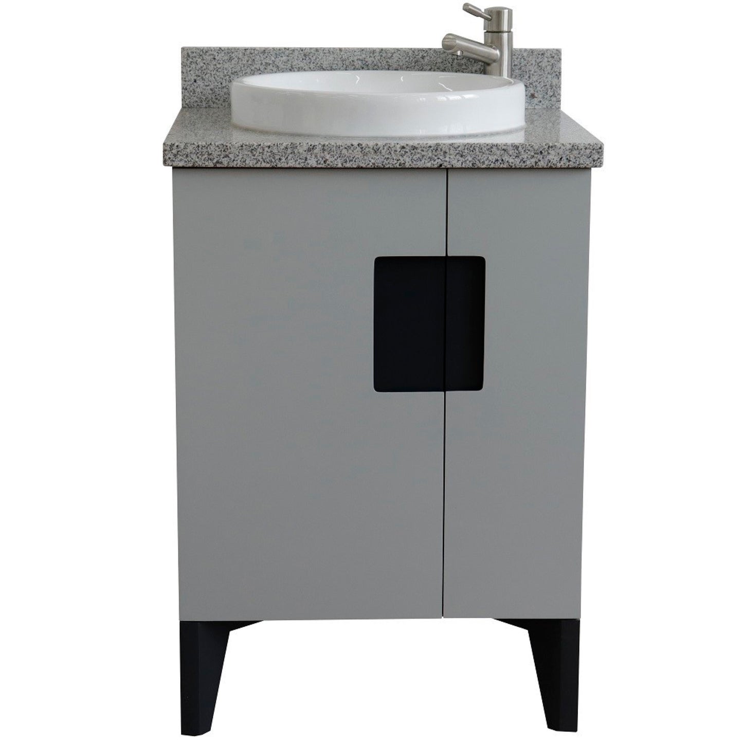 25" Single sink vanity in Light Gray finish with Gray granite and round sink