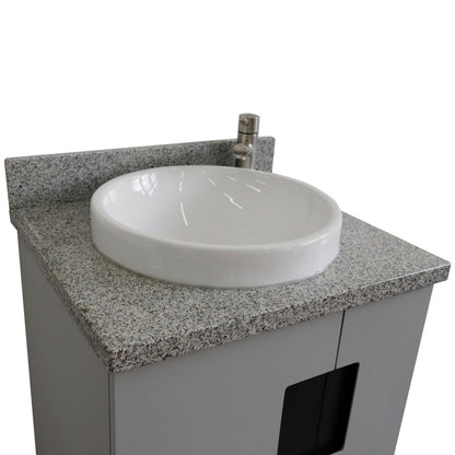 25" Single sink vanity in Light Gray finish with Gray granite and round sink