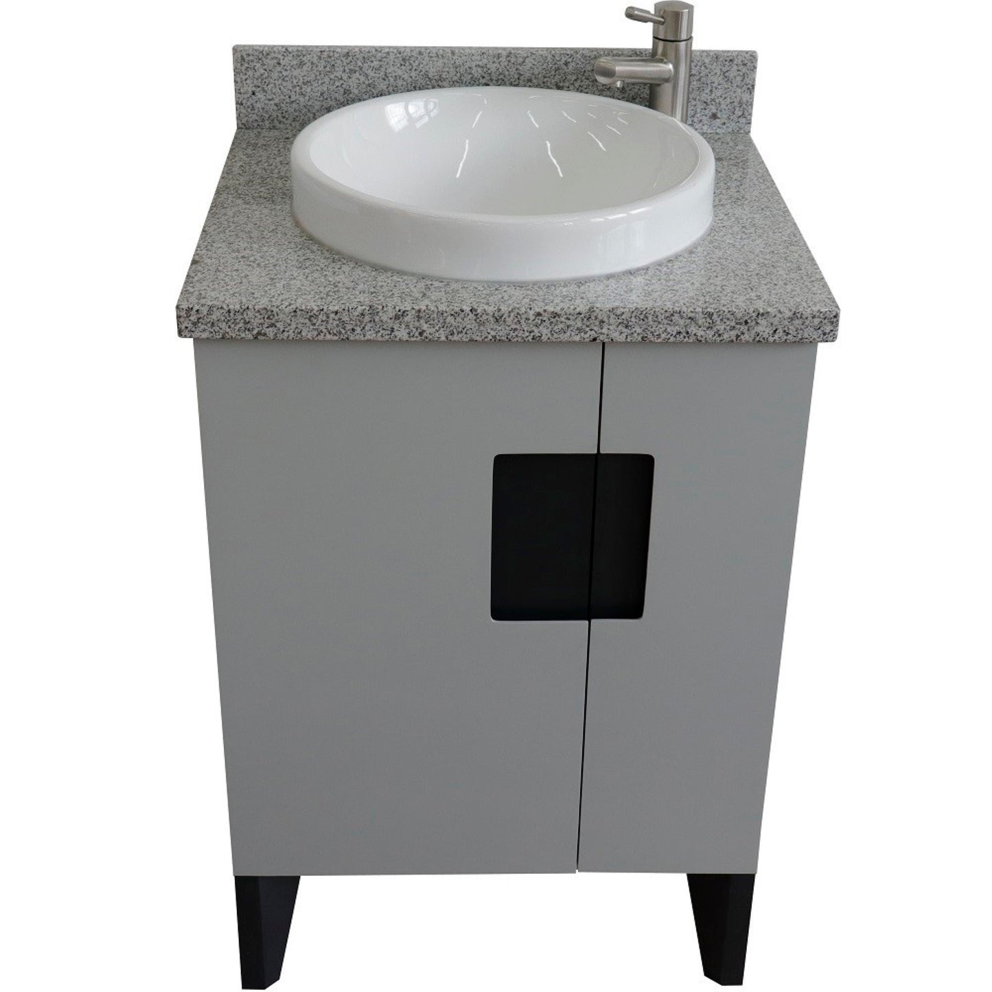 25" Single sink vanity in Light Gray finish with Gray granite and round sink