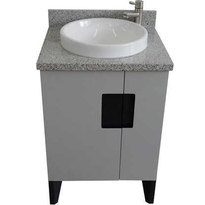 25" Single sink vanity in Light Gray finish with Gray granite and round sink