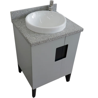 25" Single sink vanity in Light Gray finish with Gray granite and round sink