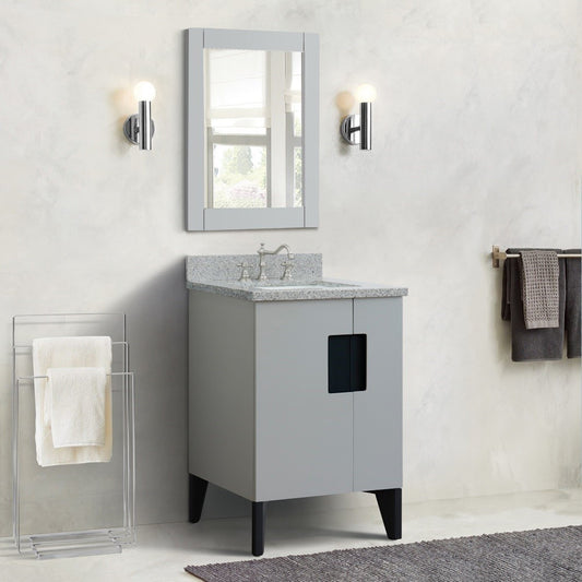 25" Single sink vanity in Light Gray finish with Gray granite and rectangle sink