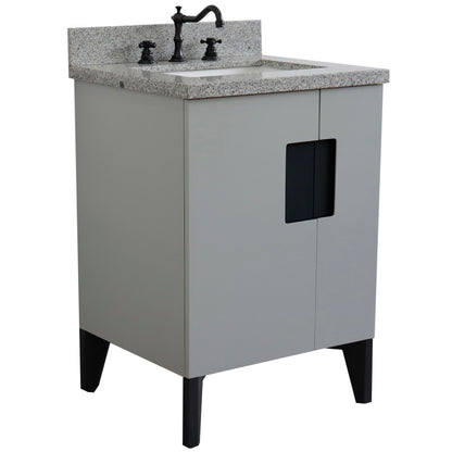 25" Single sink vanity in Light Gray finish with Gray granite and rectangle sink