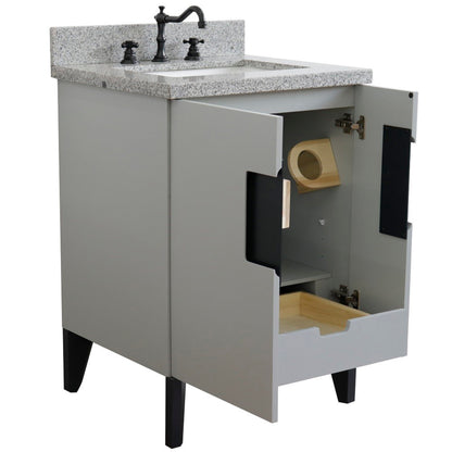 25" Single sink vanity in Light Gray finish with Gray granite and rectangle sink