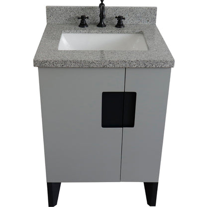 25" Single sink vanity in Light Gray finish with Gray granite and rectangle sink