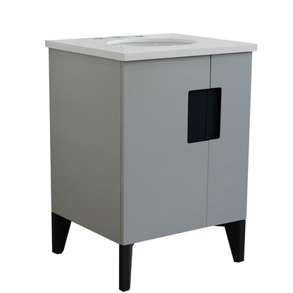 25" Single sink vanity in Light Gray finish with White engineered stone and oval sink