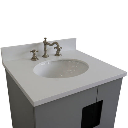 25" Single sink vanity in Light Gray finish with White engineered stone and oval sink