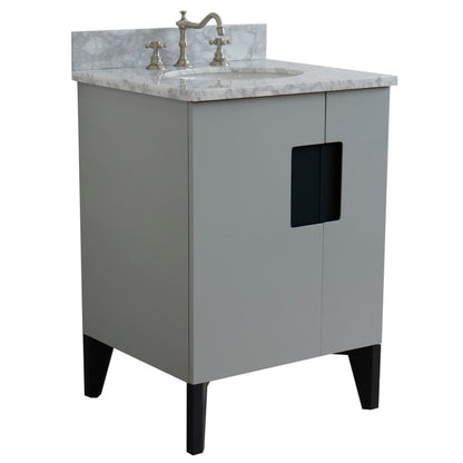 25" Single sink vanity in Light Gray finish with White Carrara marble and oval sink