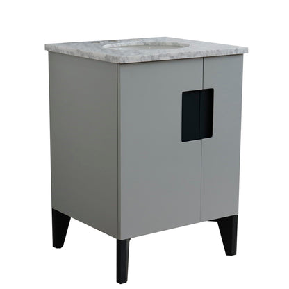 25" Single sink vanity in Light Gray finish with White Carrara marble and oval sink