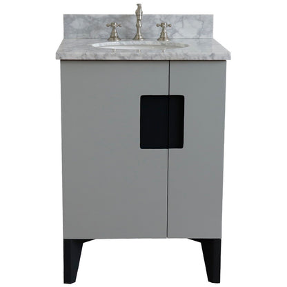 25" Single sink vanity in Light Gray finish with White Carrara marble and oval sink