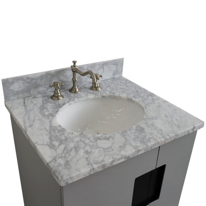 25" Single sink vanity in Light Gray finish with White Carrara marble and oval sink