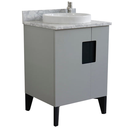 25" Single sink vanity in Light Gray finish with White Carrara marble and round sink