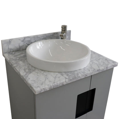 25" Single sink vanity in Light Gray finish with White Carrara marble and round sink