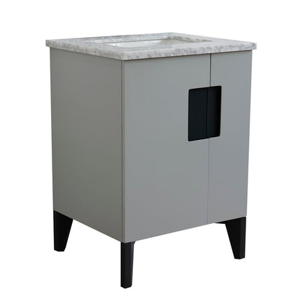 25" Single sink vanity in Light Gray finish with White Carrara marble and rectangle sink