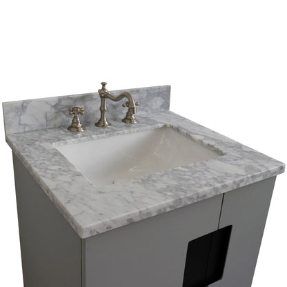 25" Single sink vanity in Light Gray finish with White Carrara marble and rectangle sink