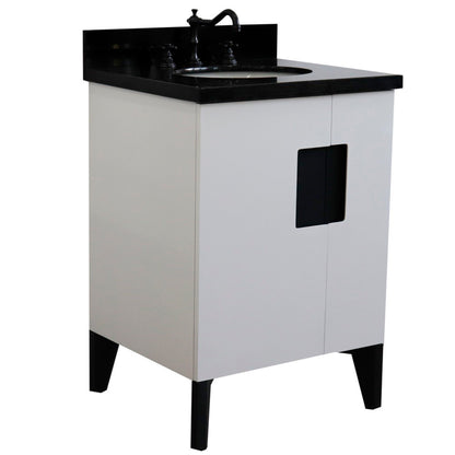 25" Single sink vanity in White finish with Black galaxy granite and oval sink