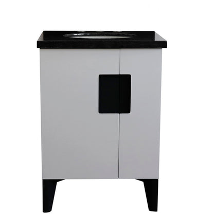 25" Single sink vanity in White finish with Black galaxy granite and oval sink