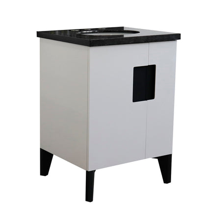 25" Single sink vanity in White finish with Black galaxy granite and oval sink