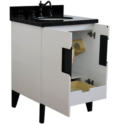 25" Single sink vanity in White finish with Black galaxy granite and oval sink