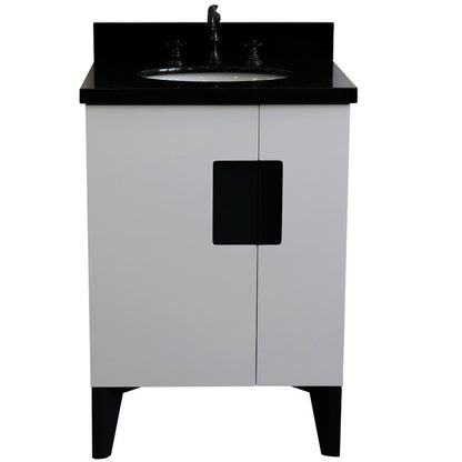 25" Single sink vanity in White finish with Black galaxy granite and oval sink