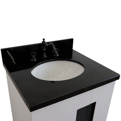 25" Single sink vanity in White finish with Black galaxy granite and oval sink