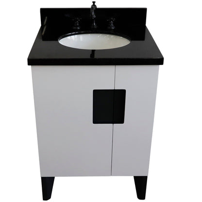 25" Single sink vanity in White finish with Black galaxy granite and oval sink