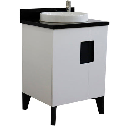 25" Single sink vanity in White finish with Black galaxy granite and round sink