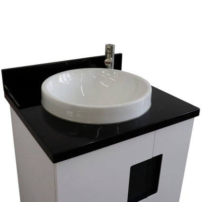 25" Single sink vanity in White finish with Black galaxy granite and round sink