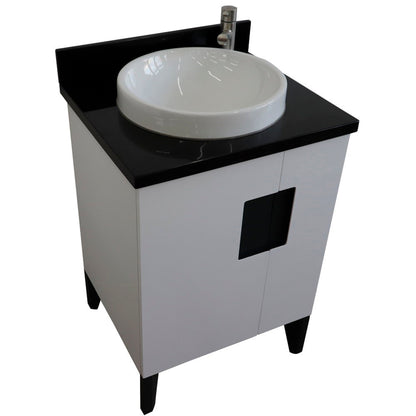 25" Single sink vanity in White finish with Black galaxy granite and round sink
