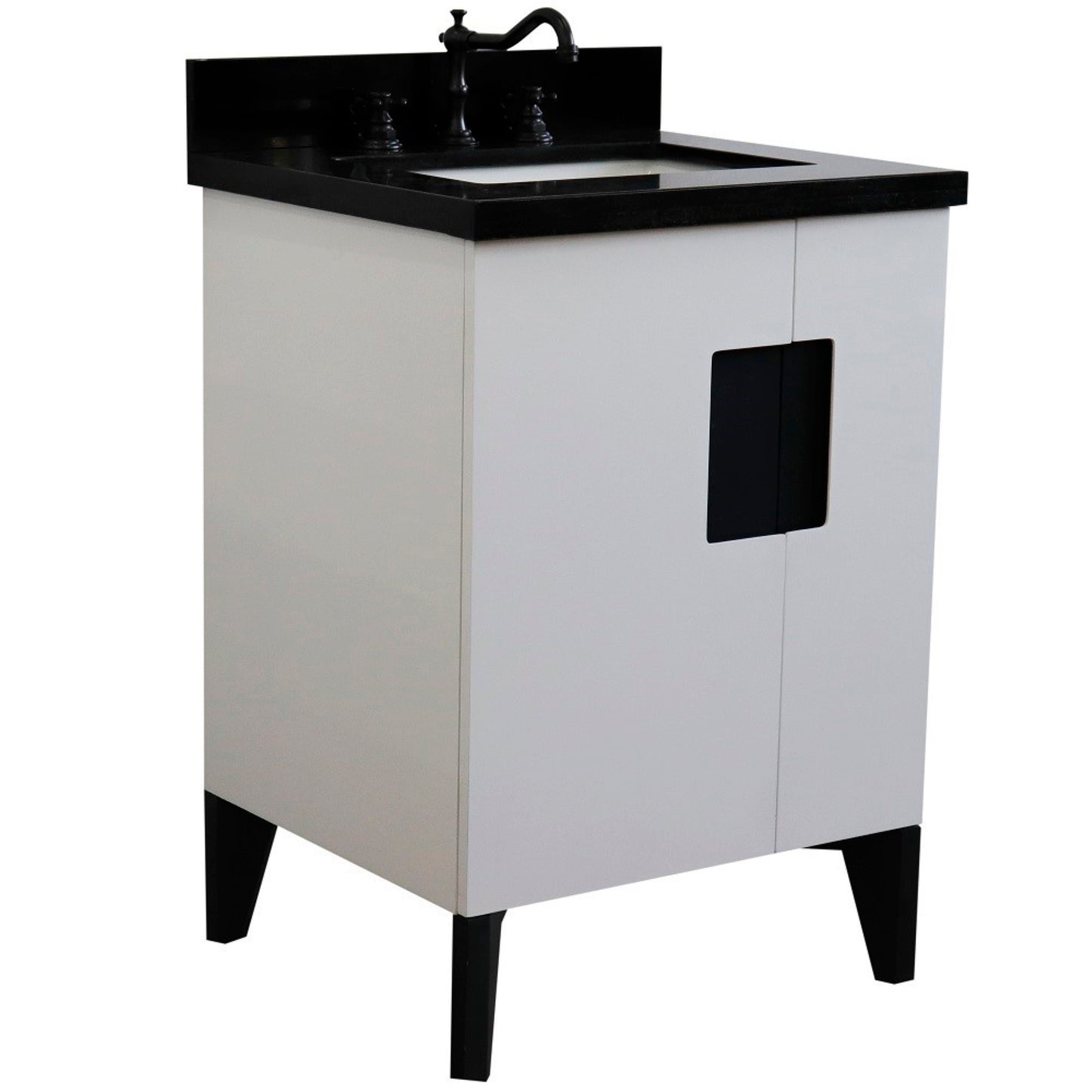 25" Single sink vanity in White finish with Black galaxy granite and rectangle sink