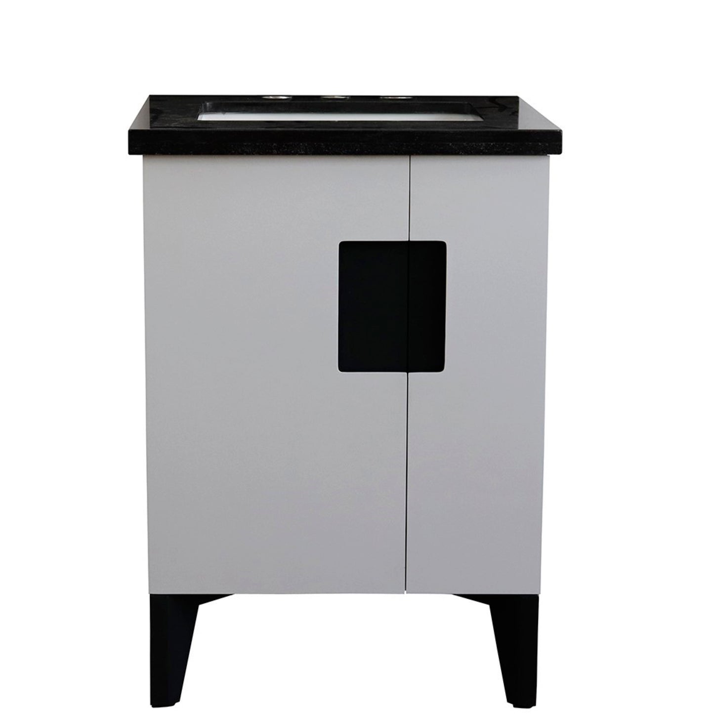 25" Single sink vanity in White finish with Black galaxy granite and rectangle sink