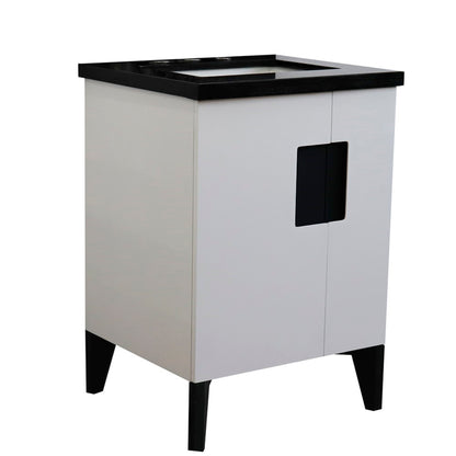 25" Single sink vanity in White finish with Black galaxy granite and rectangle sink