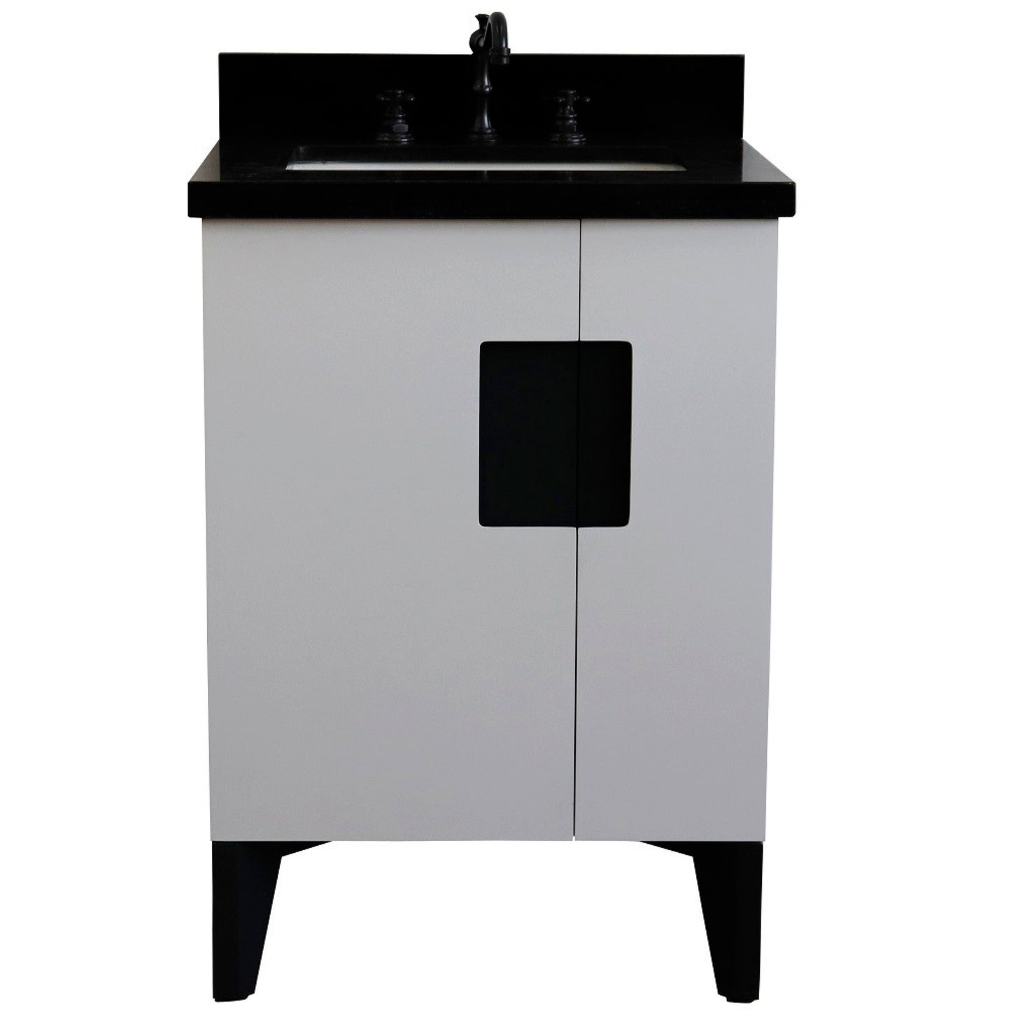 25" Single sink vanity in White finish with Black galaxy granite and rectangle sink