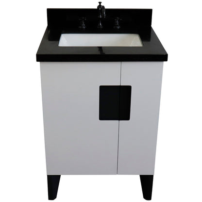 25" Single sink vanity in White finish with Black galaxy granite and rectangle sink