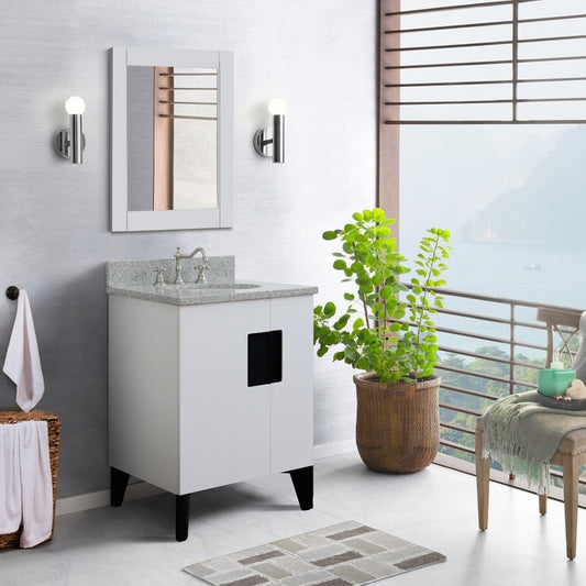 25" Single sink vanity in White finish with Gray granite and oval sink