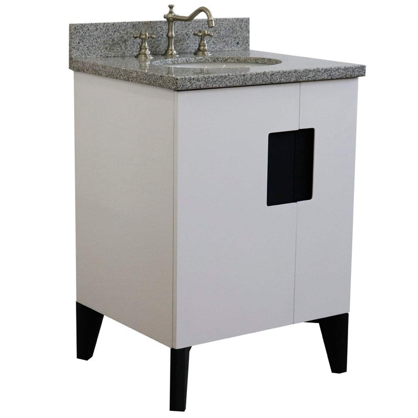 25" Single sink vanity in White finish with Gray granite and oval sink
