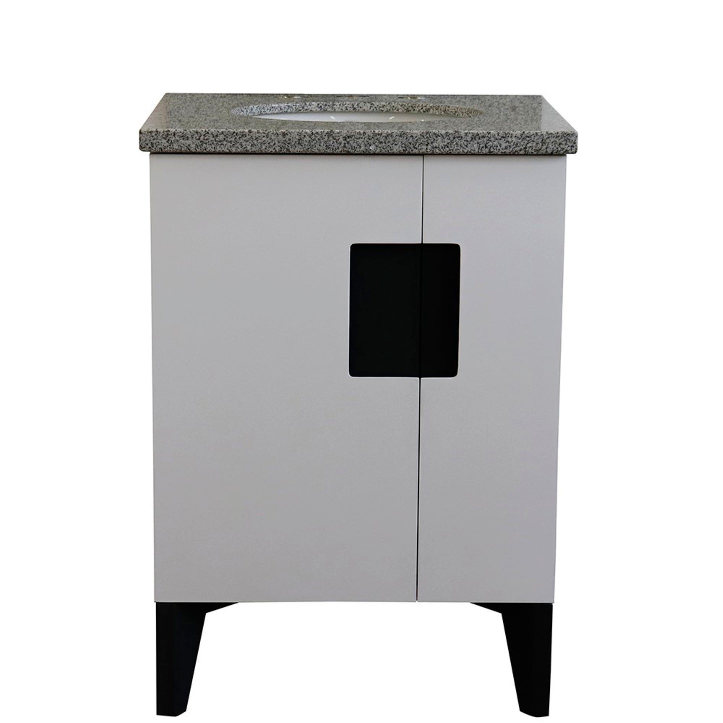 25" Single sink vanity in White finish with Gray granite and oval sink