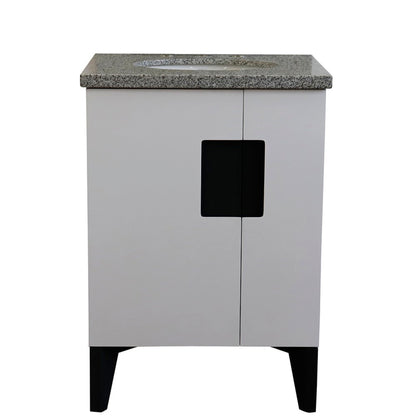 25" Single sink vanity in White finish with Gray granite and oval sink