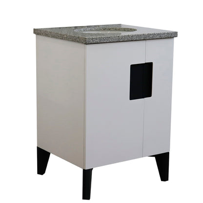 25" Single sink vanity in White finish with Gray granite and oval sink