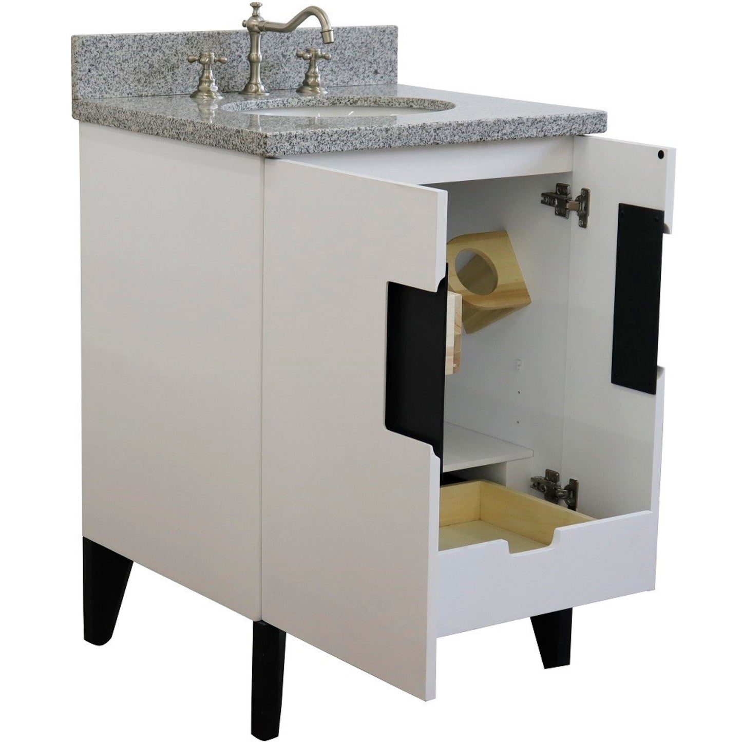 25" Single sink vanity in White finish with Gray granite and oval sink