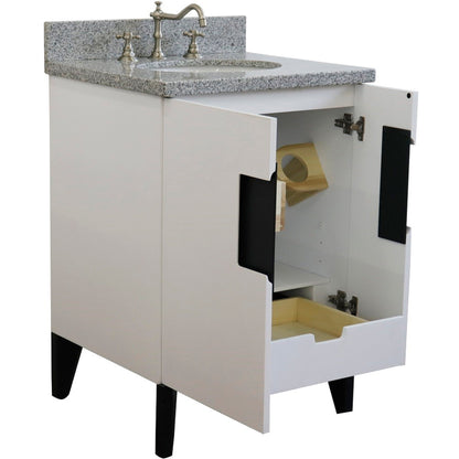 25" Single sink vanity in White finish with Gray granite and oval sink