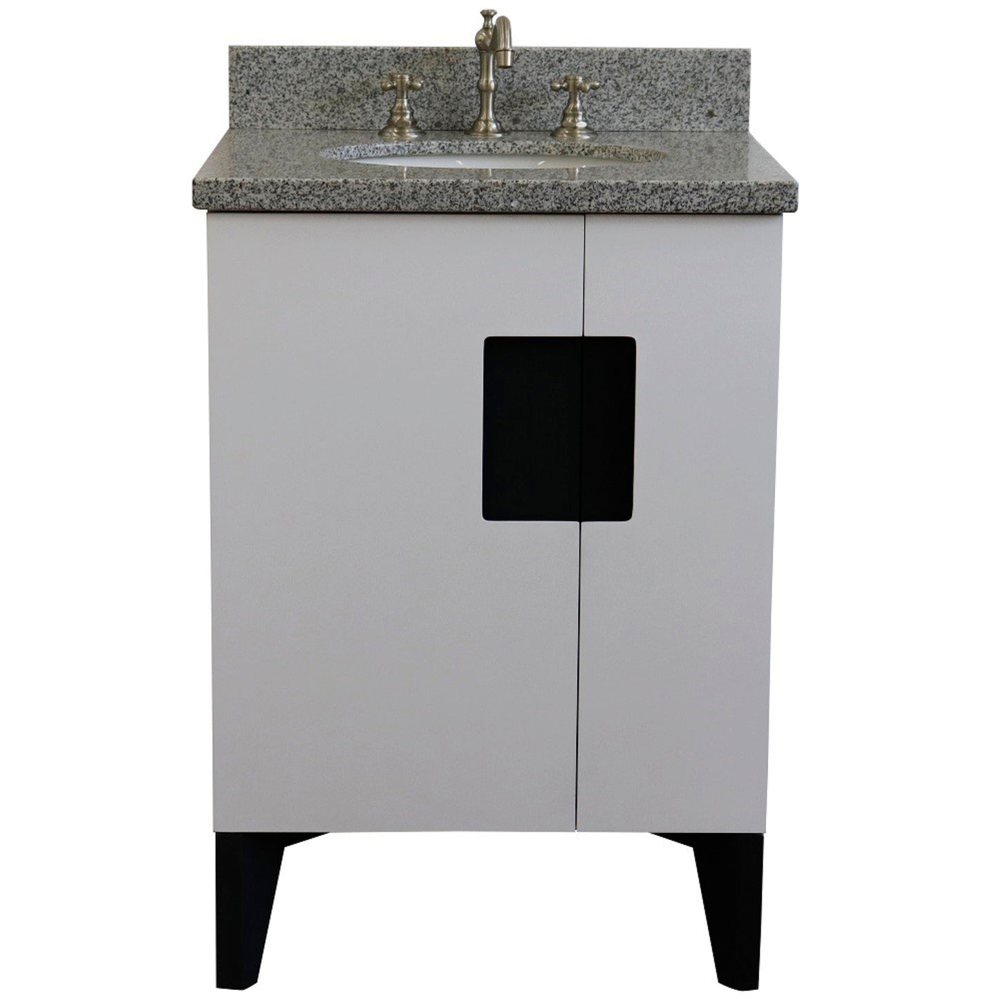 25" Single sink vanity in White finish with Gray granite and oval sink