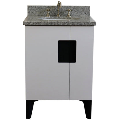 25" Single sink vanity in White finish with Gray granite and oval sink