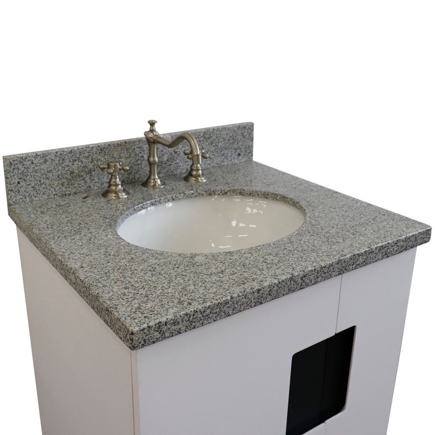 25" Single sink vanity in White finish with Gray granite and oval sink