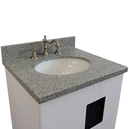 25" Single sink vanity in White finish with Gray granite and oval sink