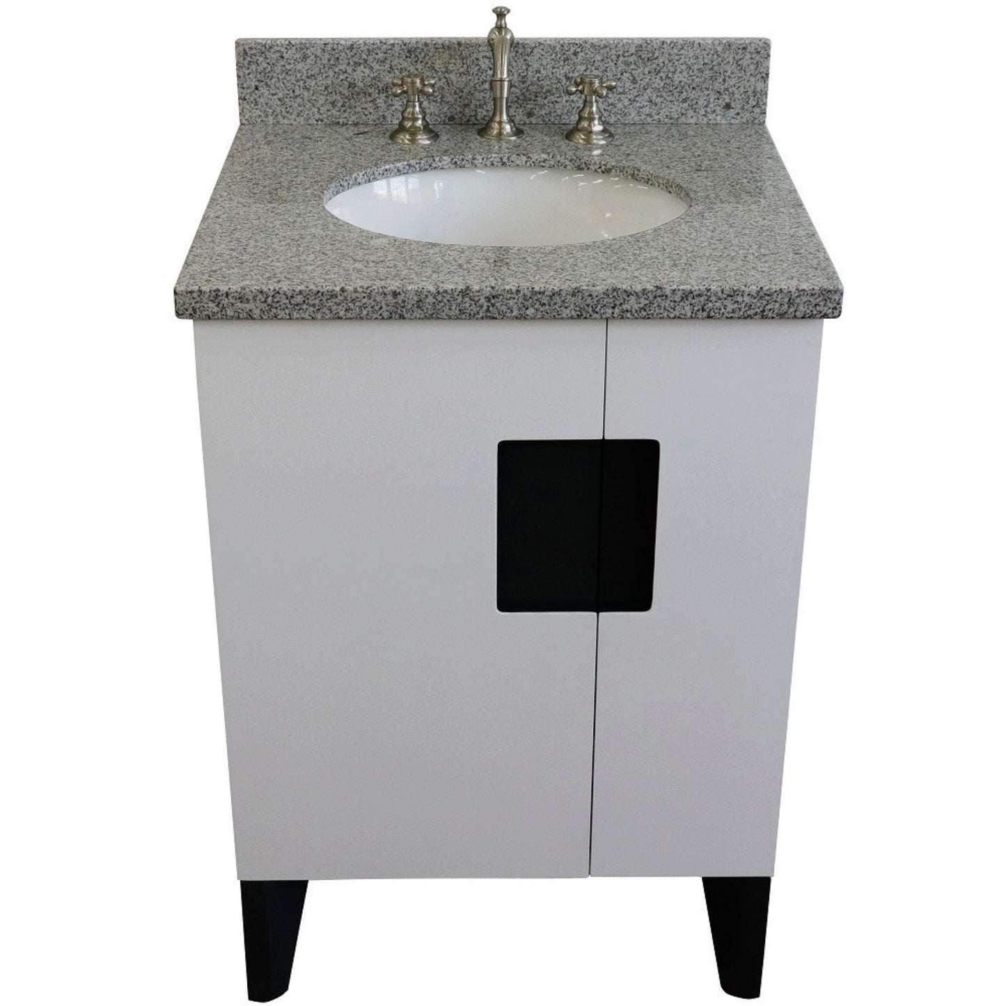 25" Single sink vanity in White finish with Gray granite and oval sink