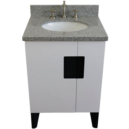 25" Single sink vanity in White finish with Gray granite and oval sink