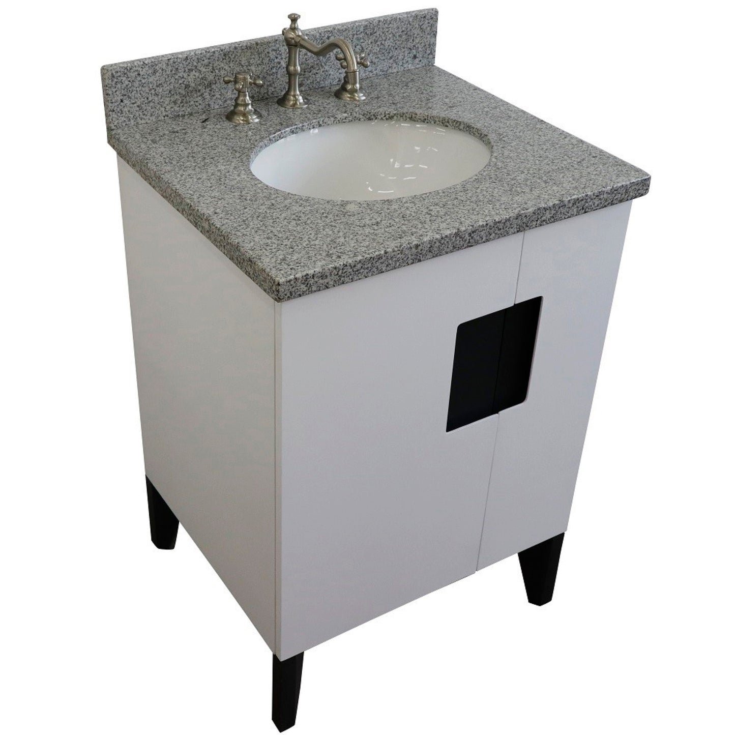 25" Single sink vanity in White finish with Gray granite and oval sink